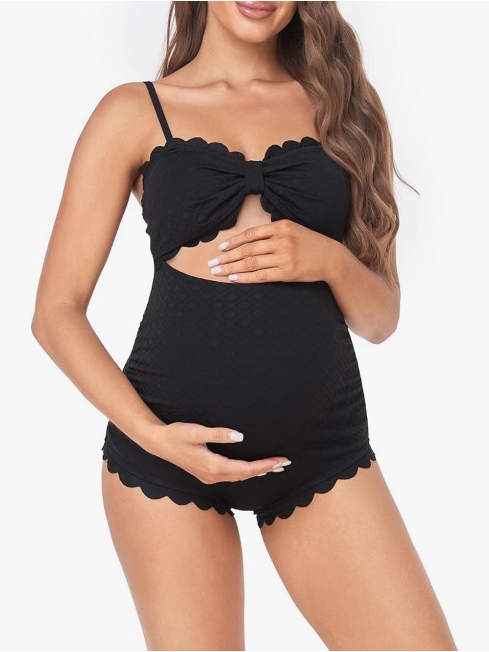 Black Scalloped Cutout One-Piece Swimwear